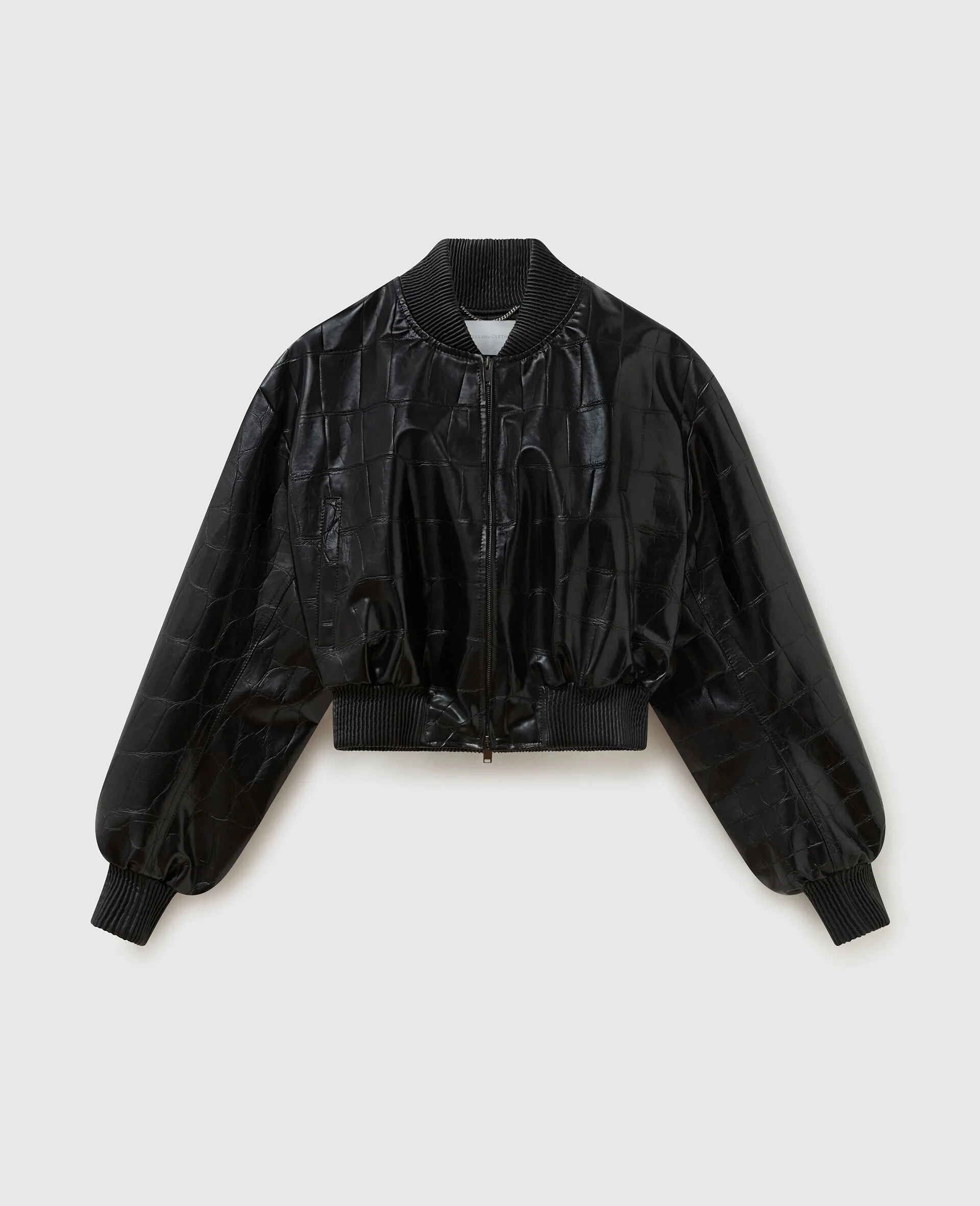 Crocodile-Embossed Cropped Bomber Jacket