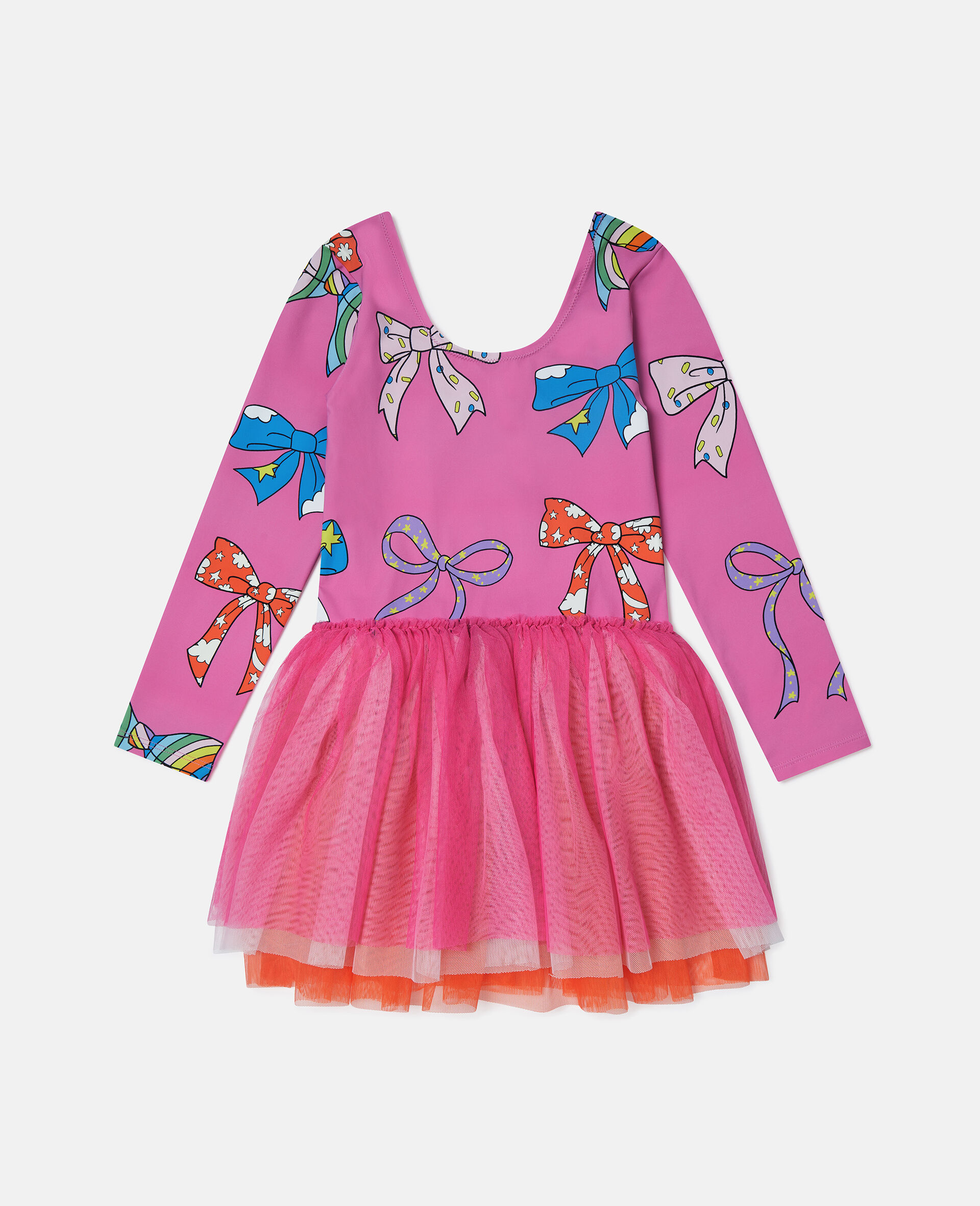 Bow Print Layered Tulle Dress