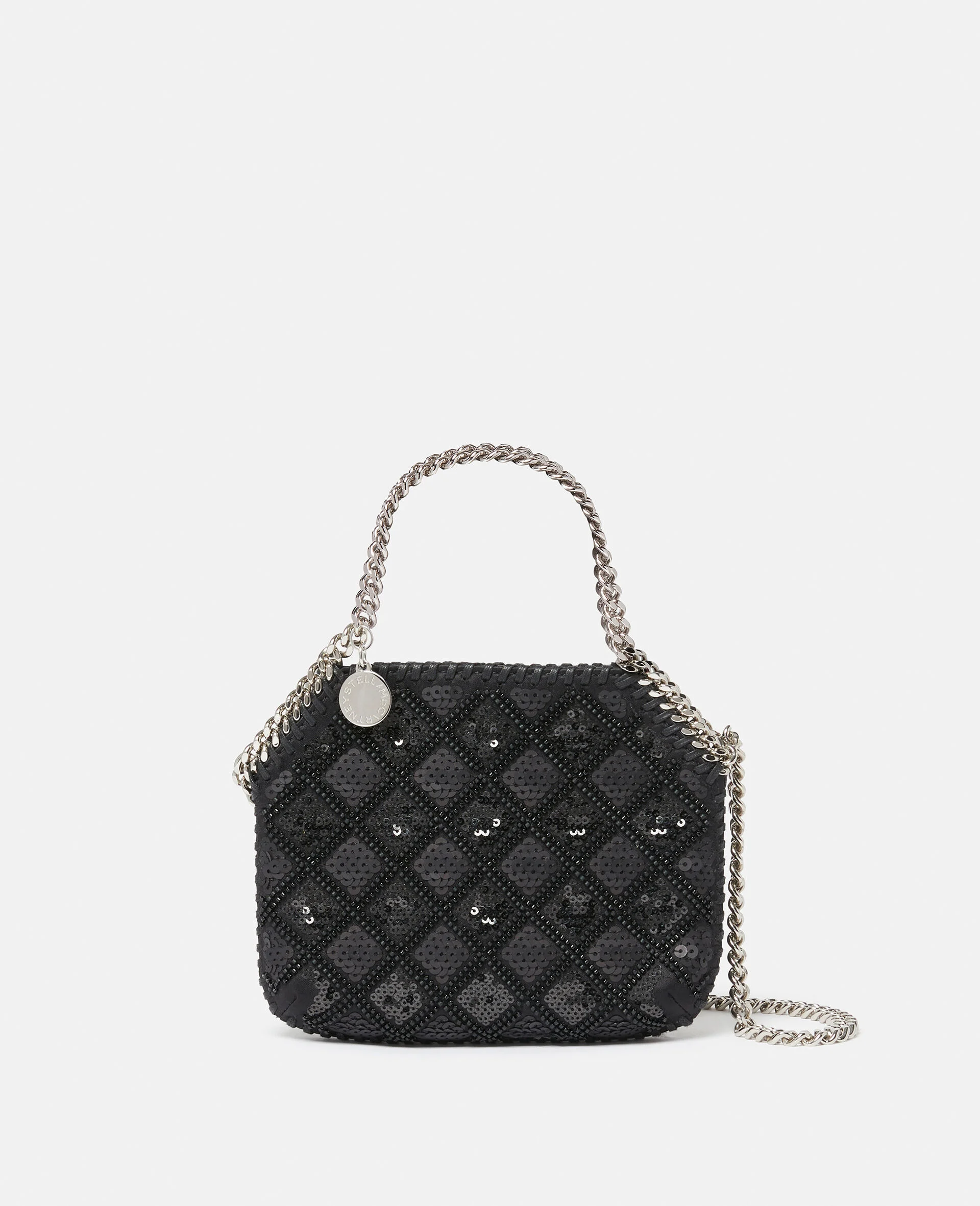 Falabella Checked Sequin Embroidery Evening Tote Bag
