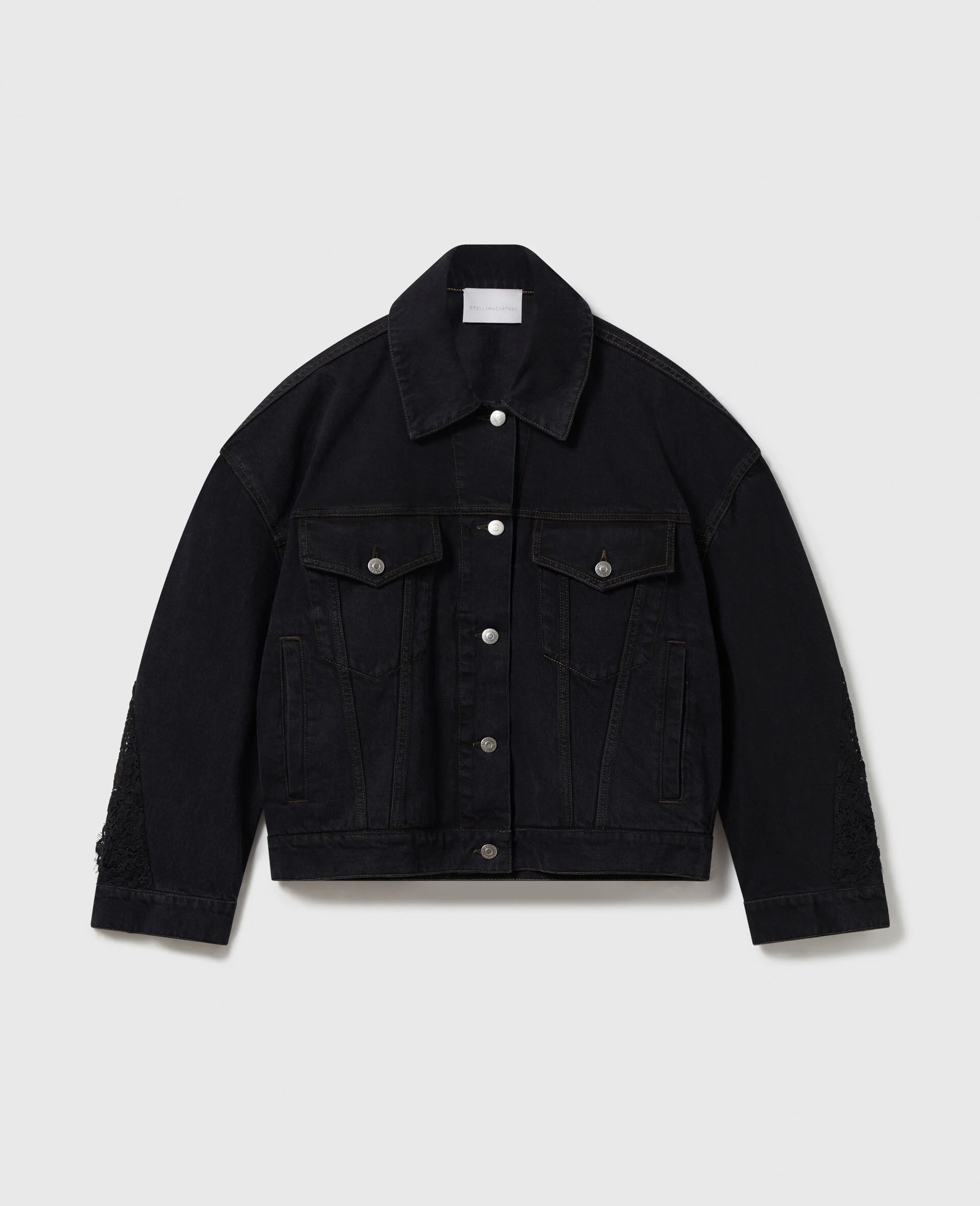 Lace-Insert Paneled Denim Jacket
