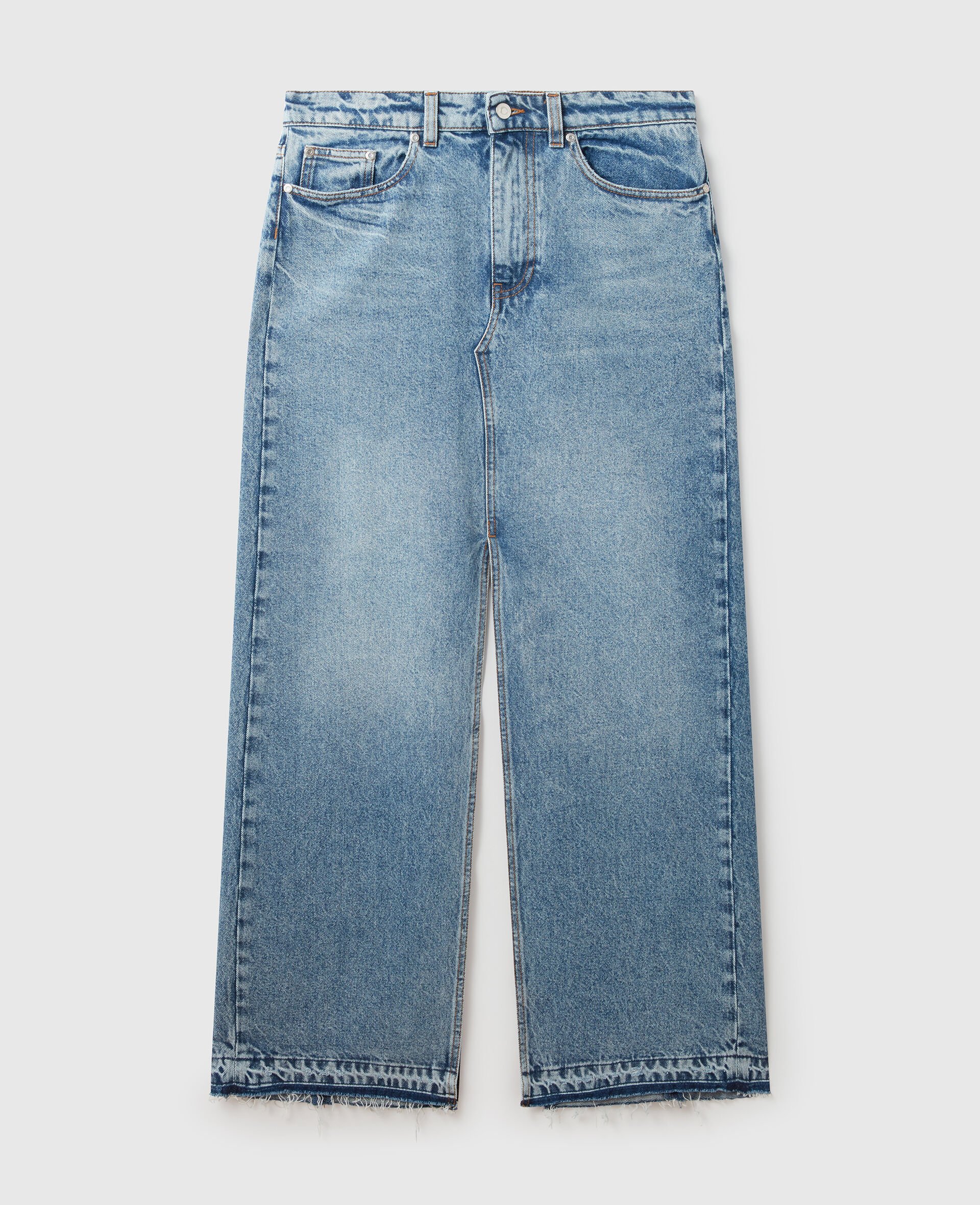Vintage Wash Front Split Denim Skirt