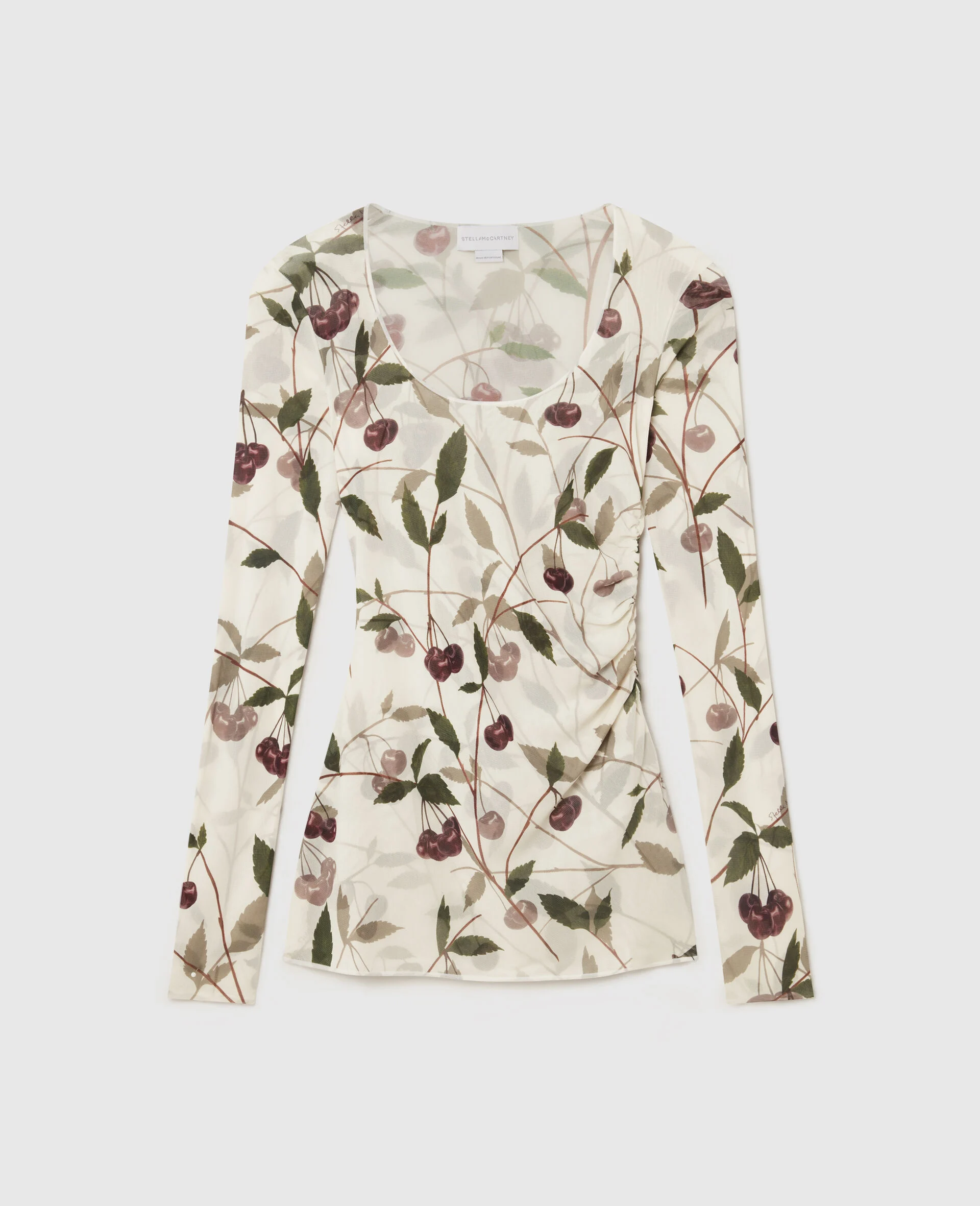 Cherry Print Mesh Long Sleeve Top