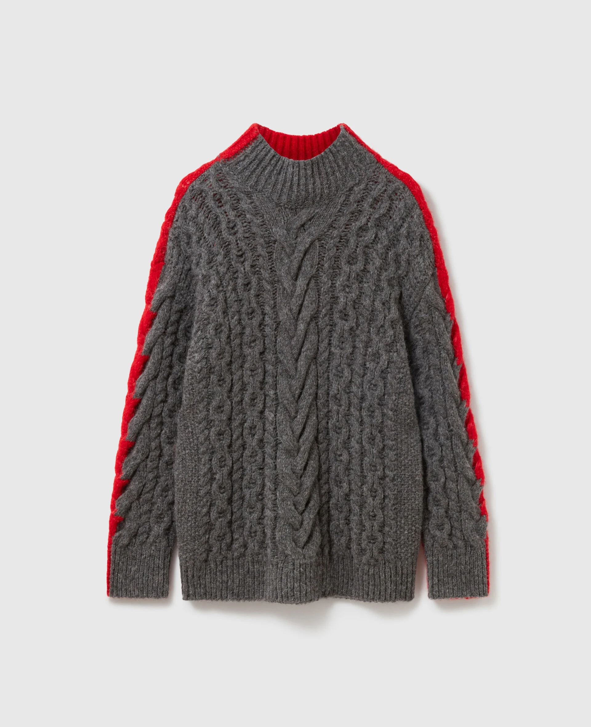 Laced Sleeves Cableknit Turtleneck Sweater