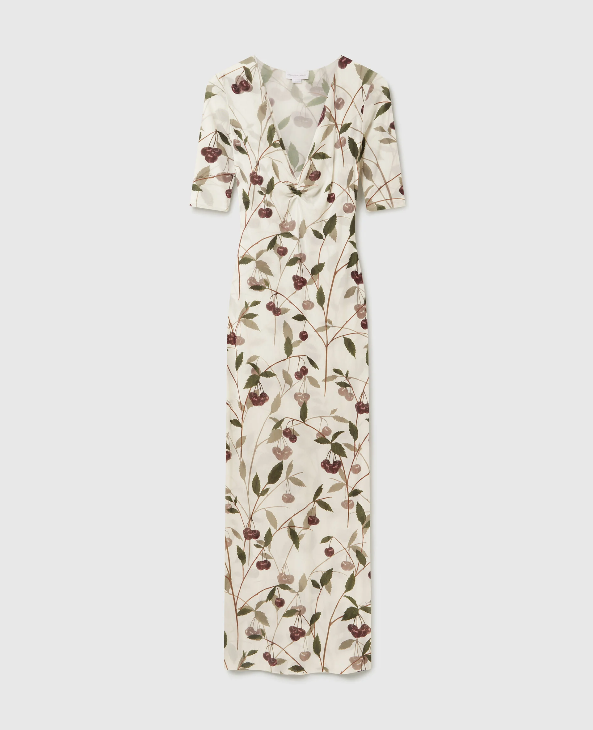 Cherry Print Mesh Half Sleeve Midi Dress