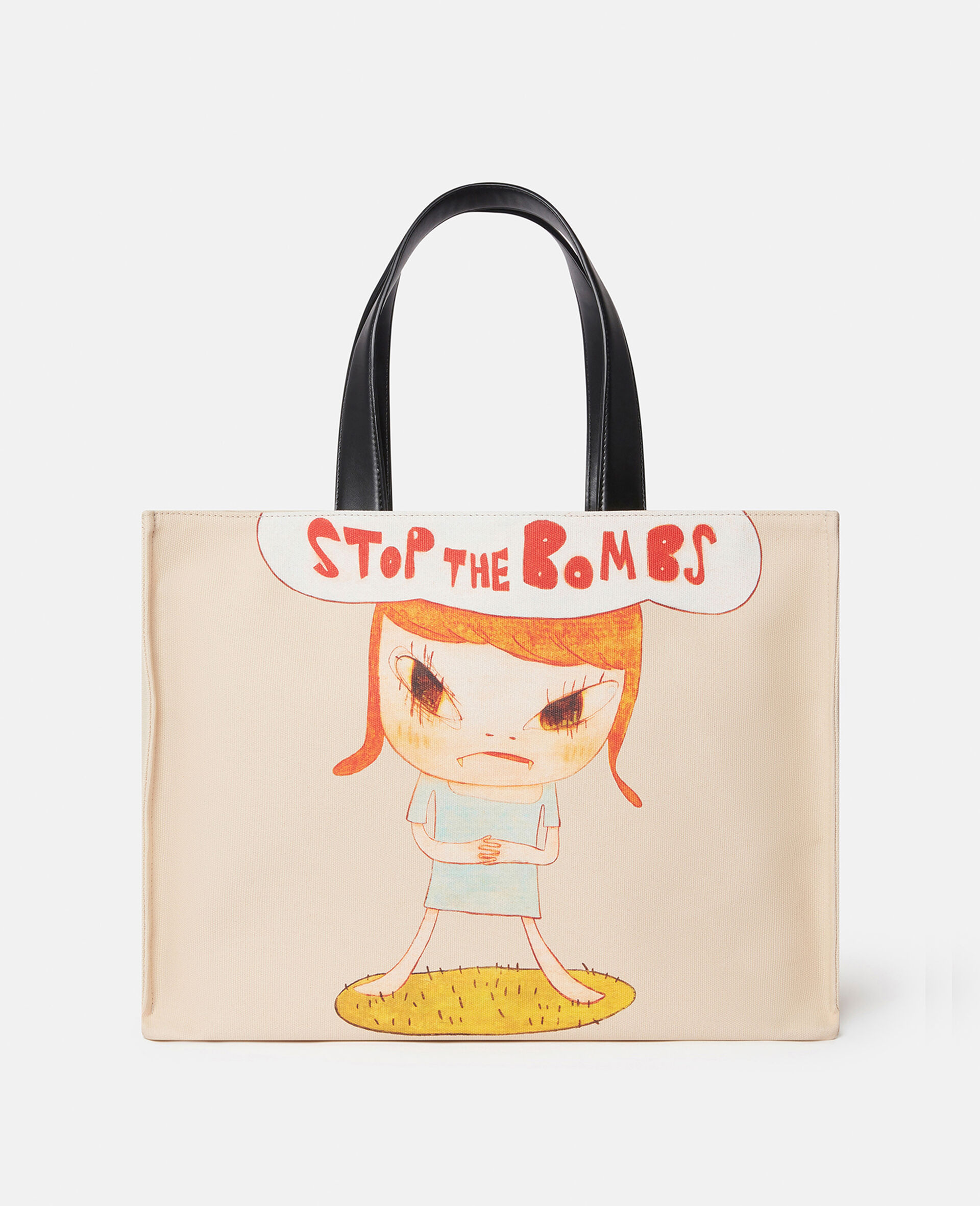 Stop the Bombs Print Cotton Canvas Tote Bag