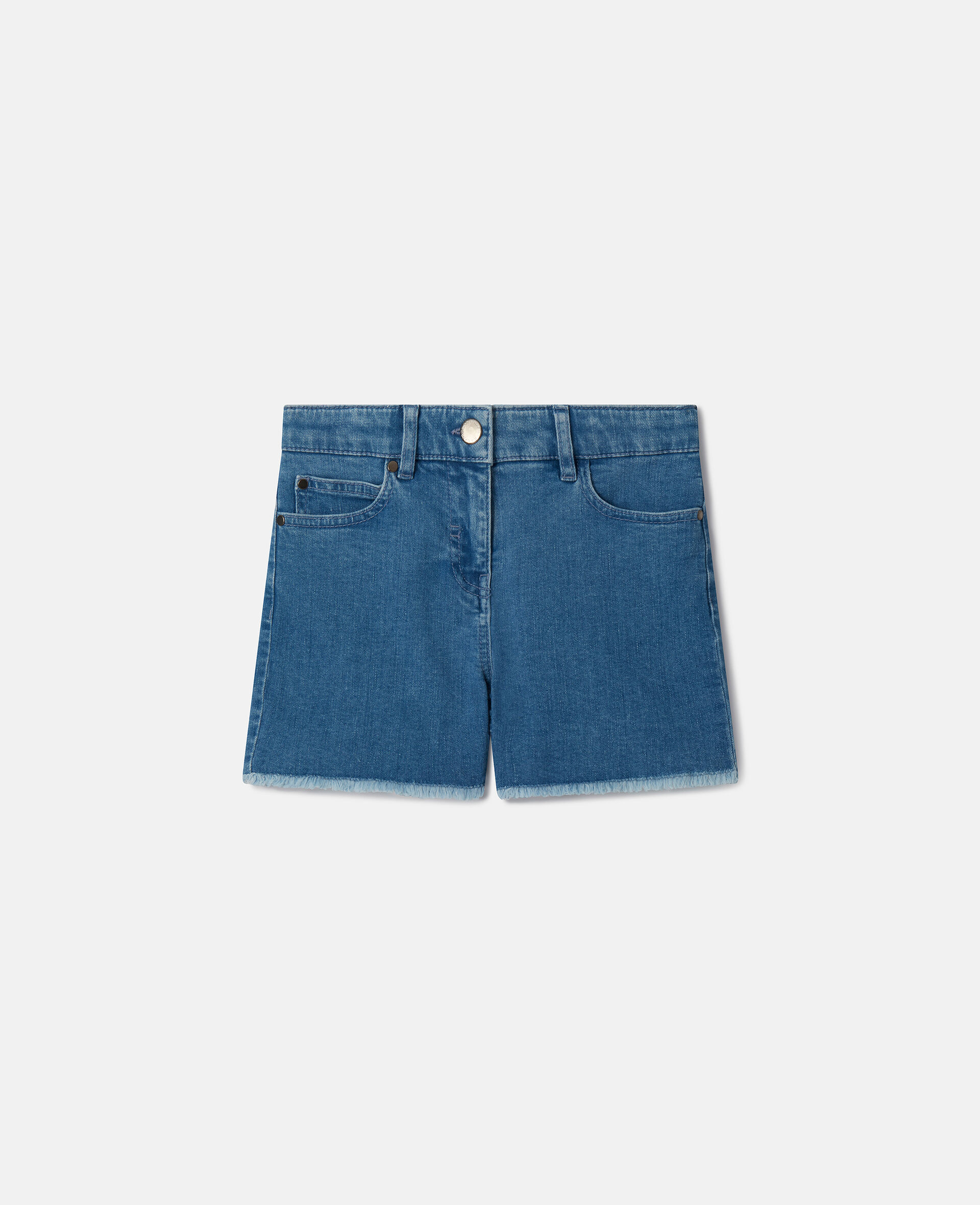Fringed-Heart Patch Stretch-Denim Shorts